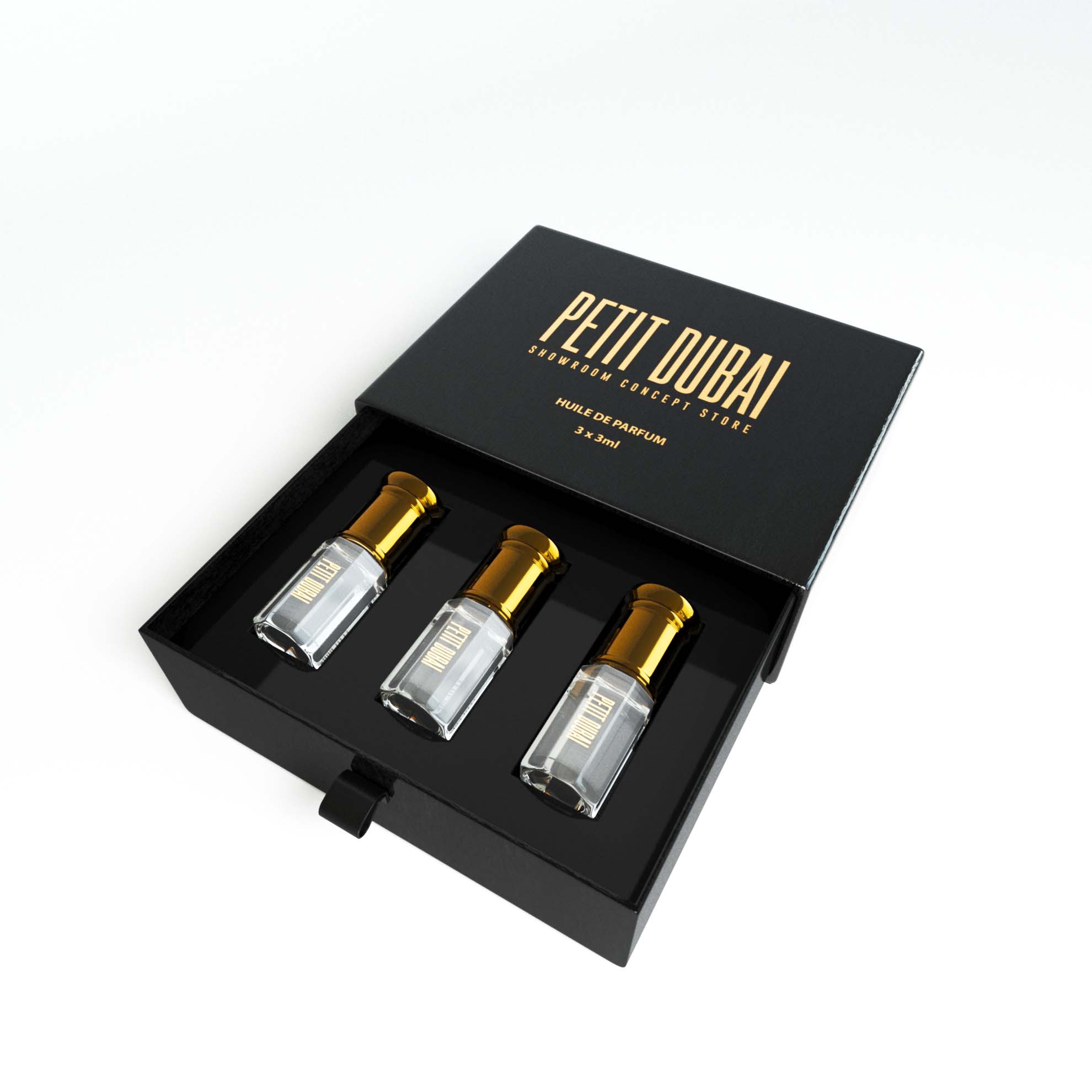Boite Pack 3 huiles de musc 3ml vue de coté 